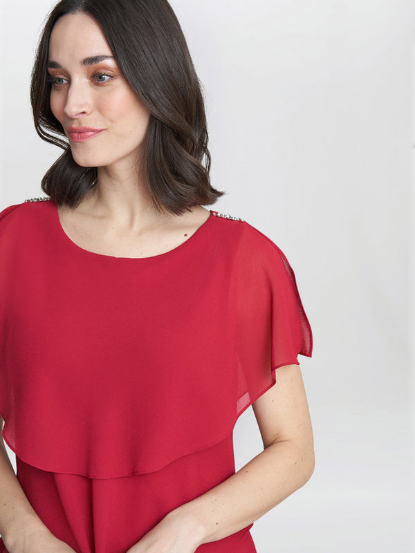 Gina Bacconi Tessa Midi Tiered Dress With Shoulder Trim Red