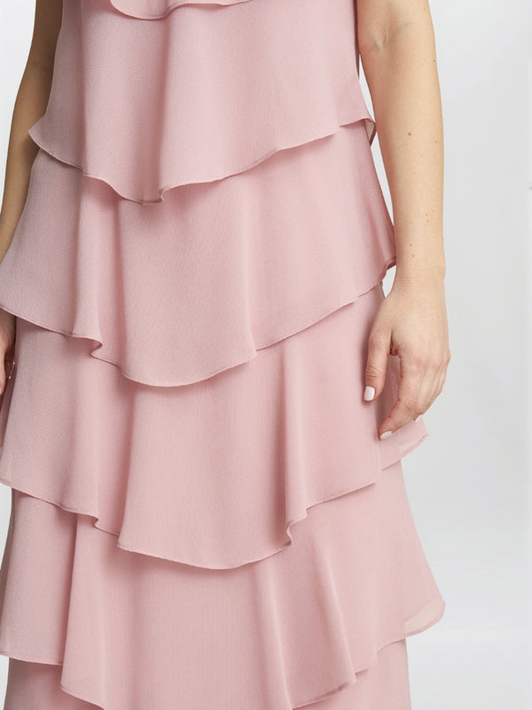 Gina Bacconi Tessa Midi Tiered Dress With Shoulder Trim ROSE PINK