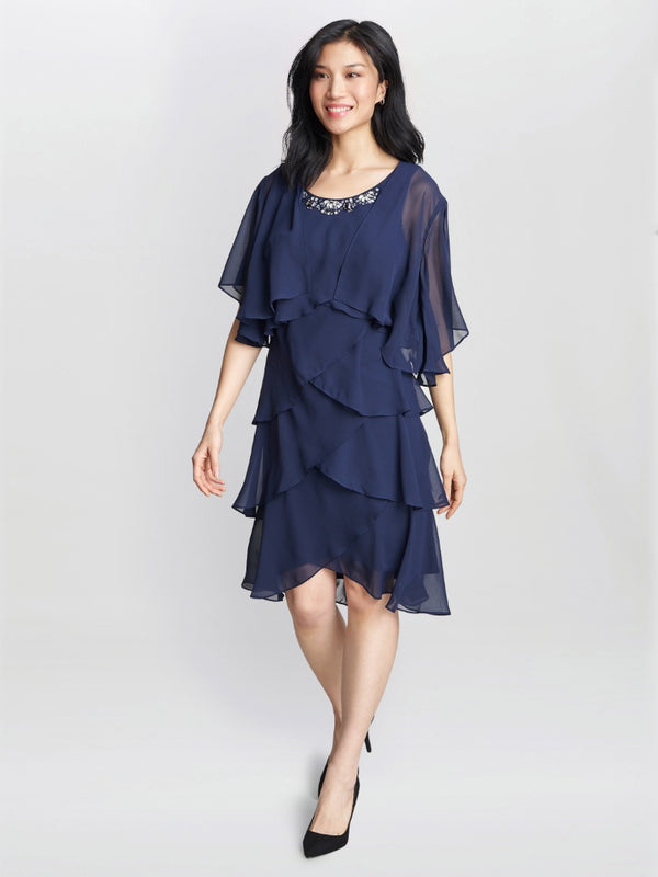 Gina Bacconi Toni Chiffon Tier Jacket Dress With Beaded Neck