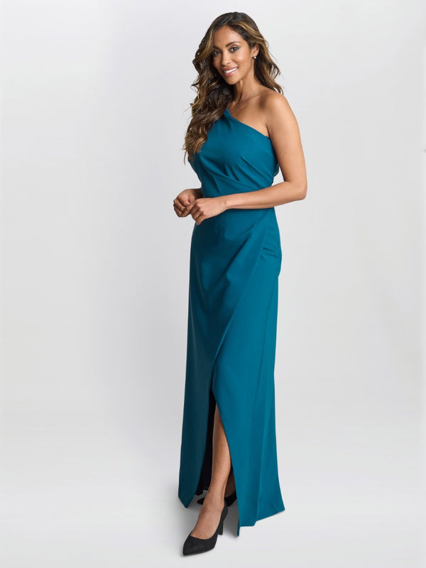 Gina Bacconi Tori One Shoulder Stretch Crepe Maxi Dress