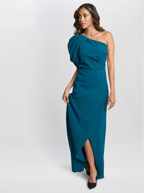 Gina Bacconi Tori One Shoulder Stretch Crepe Maxi Dress