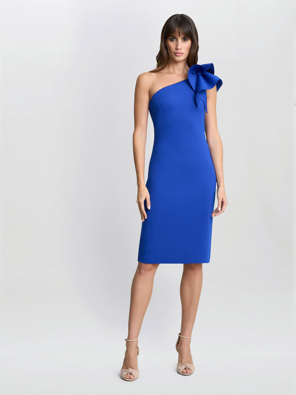 gina bacconi Valentina asymmetric dress with frill sleeve