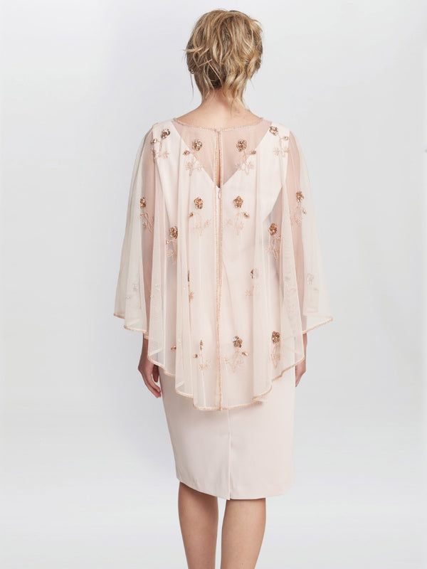 Gina Bacconi Vera Beaded Cape With Delicate Small Flowers ANTIQUE ROSE