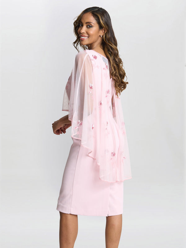 Gina Bacconi Vera Beaded Cape With Delicate Small Flowers Potpourri Pink