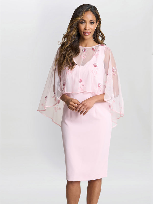 gina bacconi Vera beaded cape with delicate small flowers Potpourri Pink