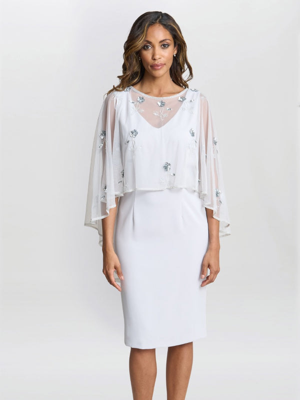 Gina Bacconi Vera Beaded Cape With Delicate Small Flowers SILVER MIST