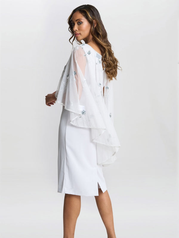 Gina Bacconi Vera Beaded Cape With Delicate Small Flowers SILVER MIST