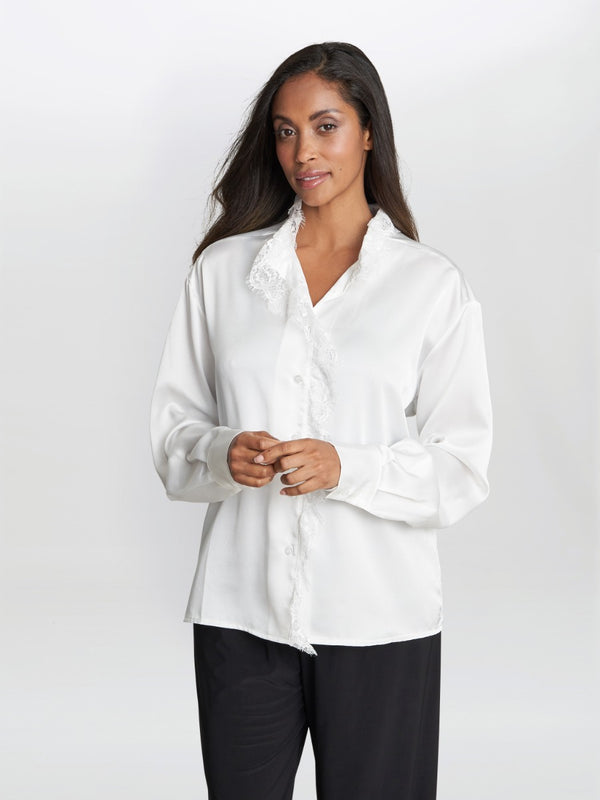 gina bacconi Verity long sleeve blouse with lace trim