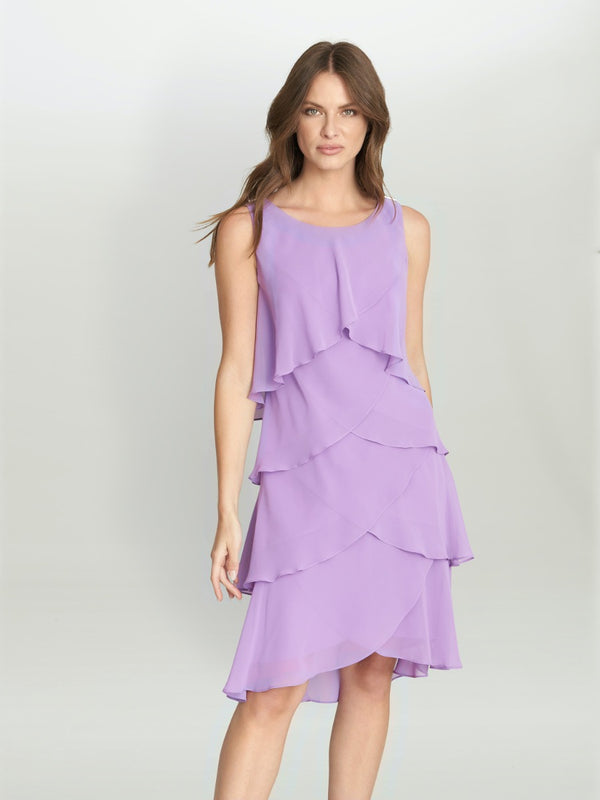 gina bacconi Vesta jewel-shoulder tiered cocktail dress AMETHYST