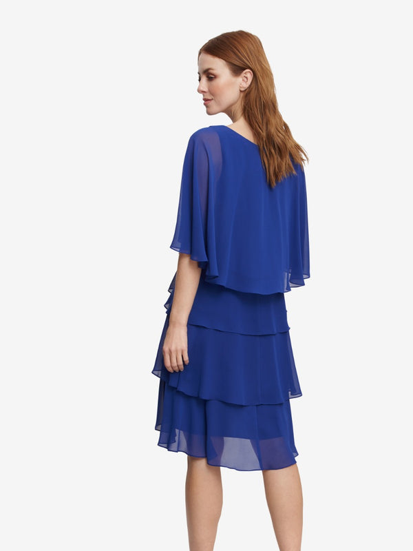 Gina Bacconi Via Bead Shoulder Tier Attached Cape Dress
