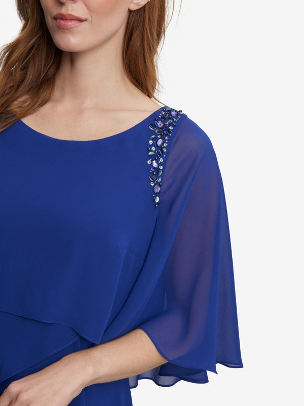 Gina Bacconi Via Bead Shoulder Tier Attached Cape Dress