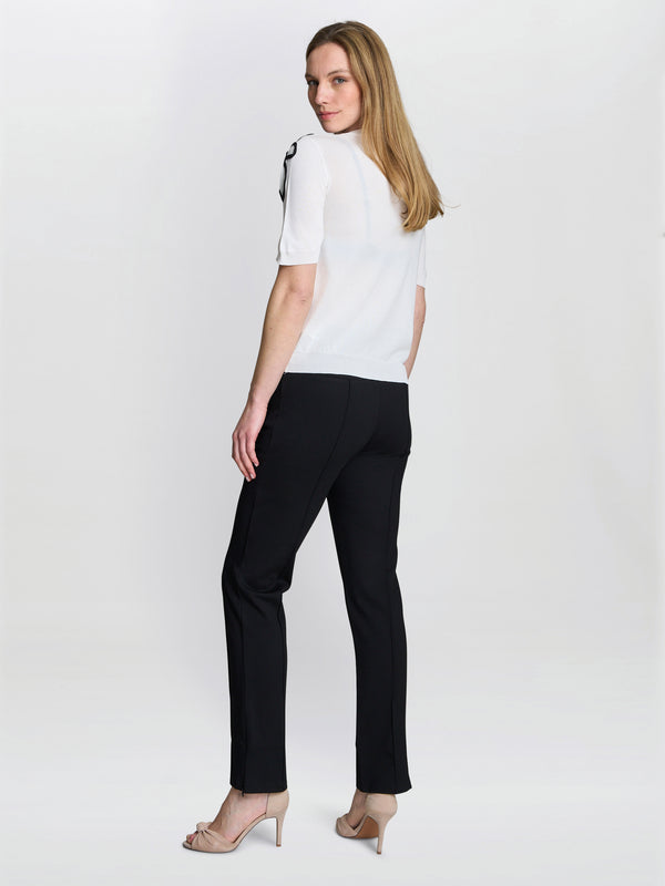 Gina Bacconi Vicki Short Sleeve Sweater With Flower Applique