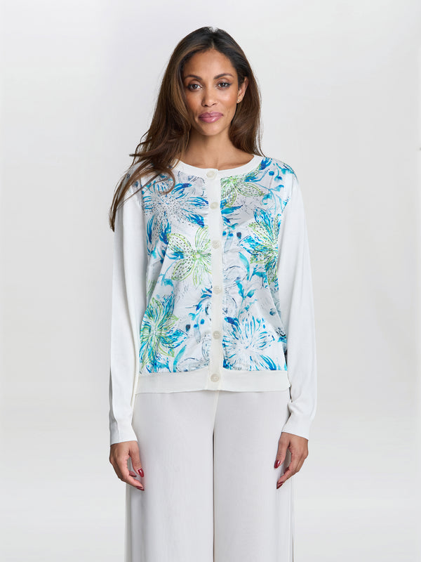 gina bacconi Vilma floral satin front cardigan White