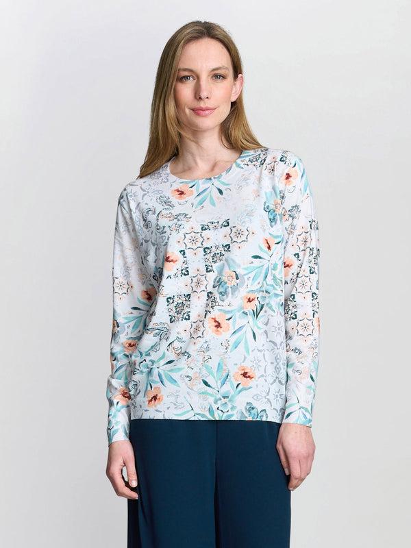gina bacconi Violetta floral print sweater with diamante details