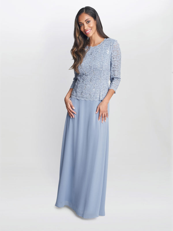 Gina Bacconi Virginia Maxi Lace Dress With Chiffon Skirt