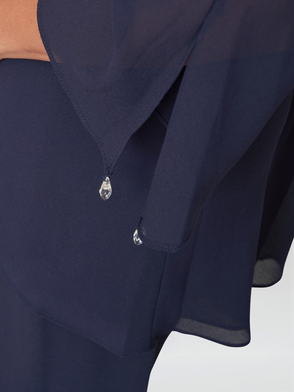 Gina Bacconi Wilma 2-piece Trouser And Top Set With Asymmetric Cascade Ruffle Blouse With Crystal Drop