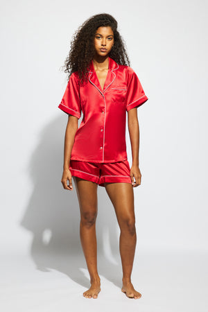 Ginia Fine Finishes Short Pyjama Chilli Red With Candy Pink