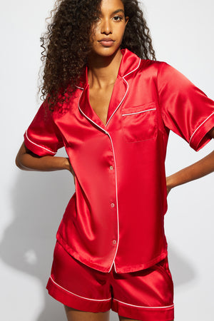 Ginia Fine Finishes Short Pyjama Chilli Red With Candy Pink