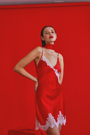 ginia Minx Chemise Chilli Red With Candy Pink