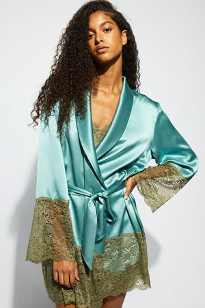 Ginia Silk Lace Robe River