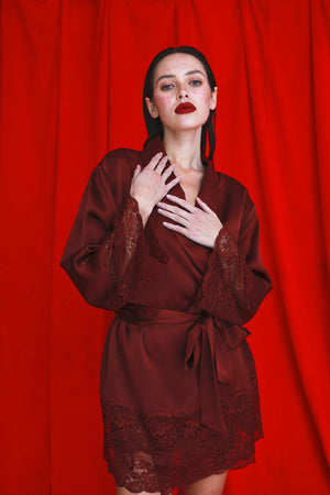 Ginia Silk Lace Robe Ruby Red