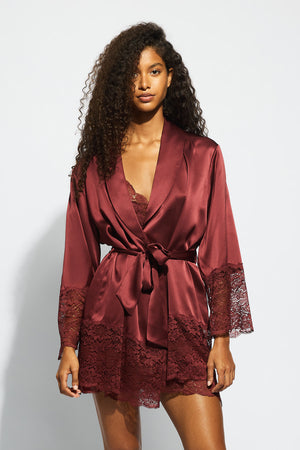 ginia Silk Lace Robe Ruby Red