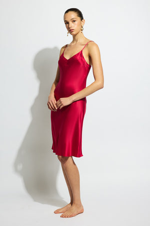 Ginia Silk Midi Slip Ruby