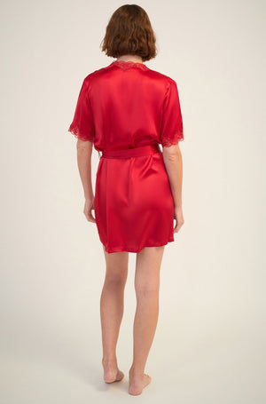 Ginia Silk Robe With Lace Ruby