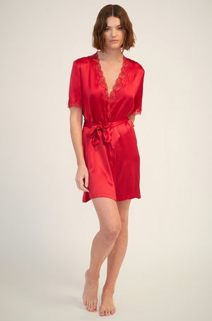 ginia Silk Robe with Lace Ruby