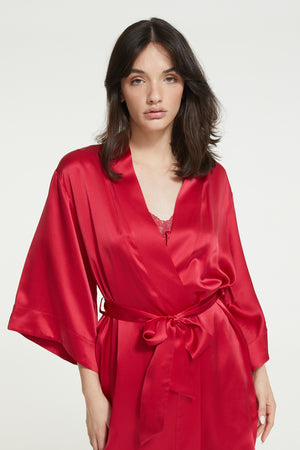 Ginia Silk Wrap Robe Ruby