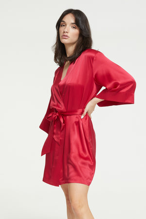Ginia Silk Wrap Robe Ruby