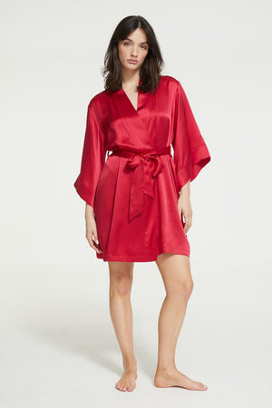 ginia Silk Wrap Robe Ruby
