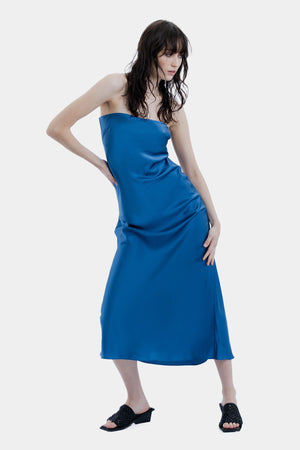 Ginia Strapless Bias Midi Dress