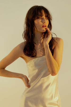 Ginia Strapless Bias Midi Dress