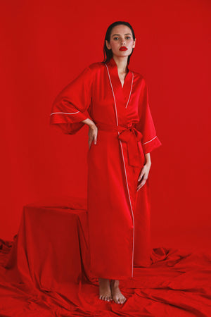 Ginia Valentina Robe Chilli Red With Candy Pink