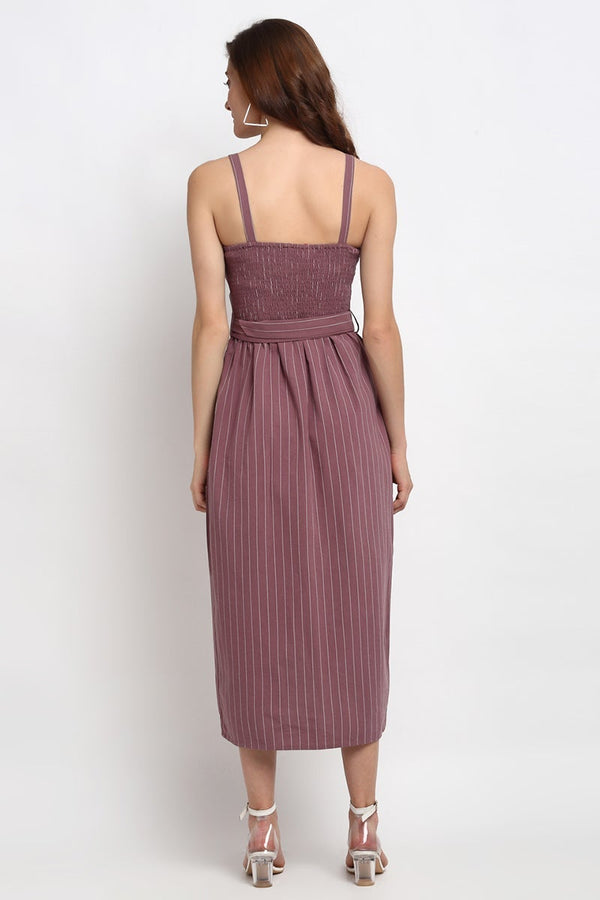 Gipsy Aubergine Midi Length Square Cotton Dress Aubergine