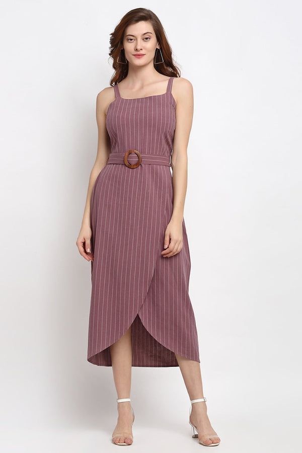 gipsy Aubergine Midi Length Square Cotton Dress Aubergine