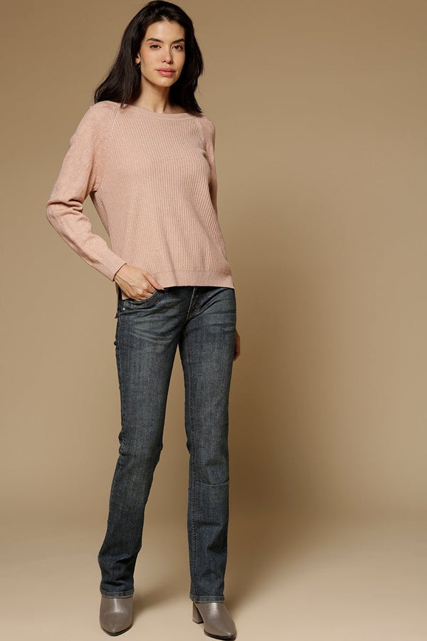 gipsy Baby Pink Medium Length Long Sleeves Boat Neck Acrylic Solid Sweater Pink