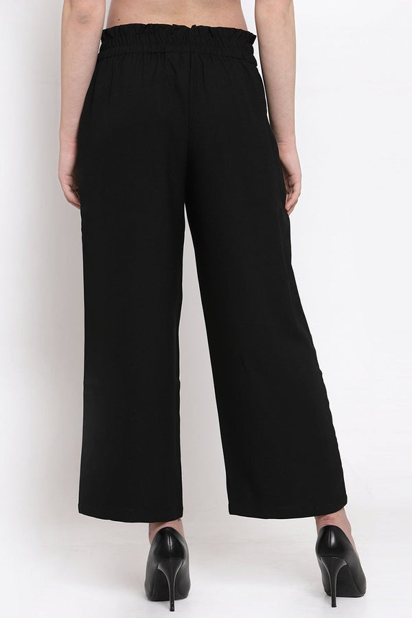 Gipsy Black Ankle Length Solid Polyester Pant Black