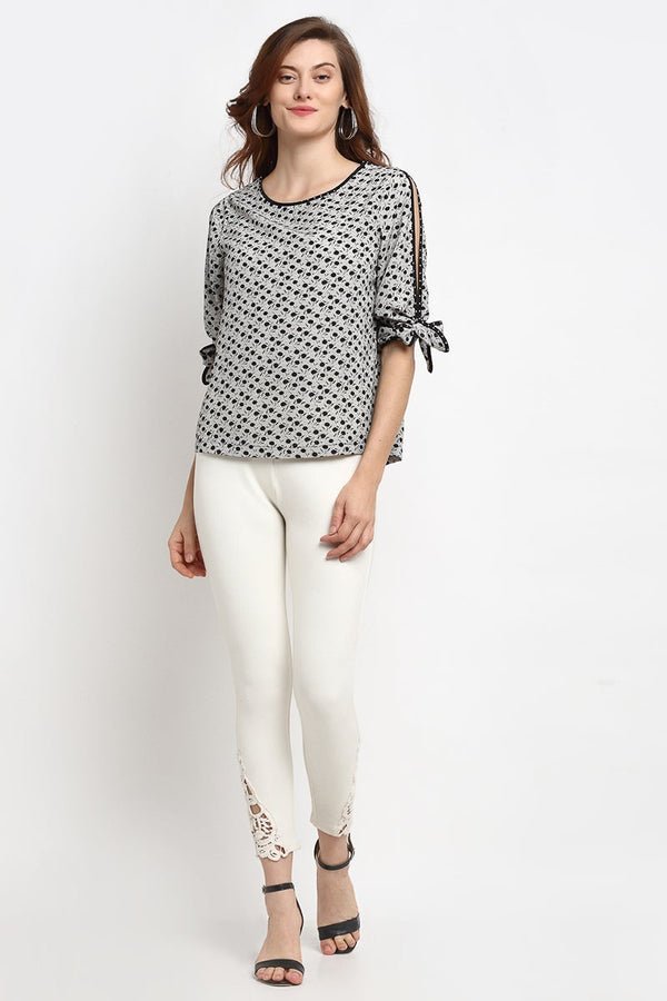 Gipsy Black Medium Length Round Neck Synthetics Blouse Black