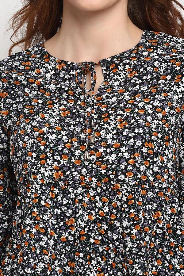 Gipsy Black Medium Length Tie - Up Rayon Crepe Blouse Black