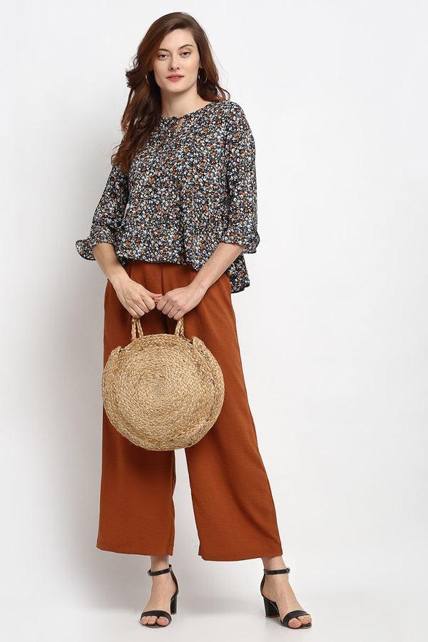 Gipsy Black Medium Length Tie - Up Rayon Crepe Blouse Black