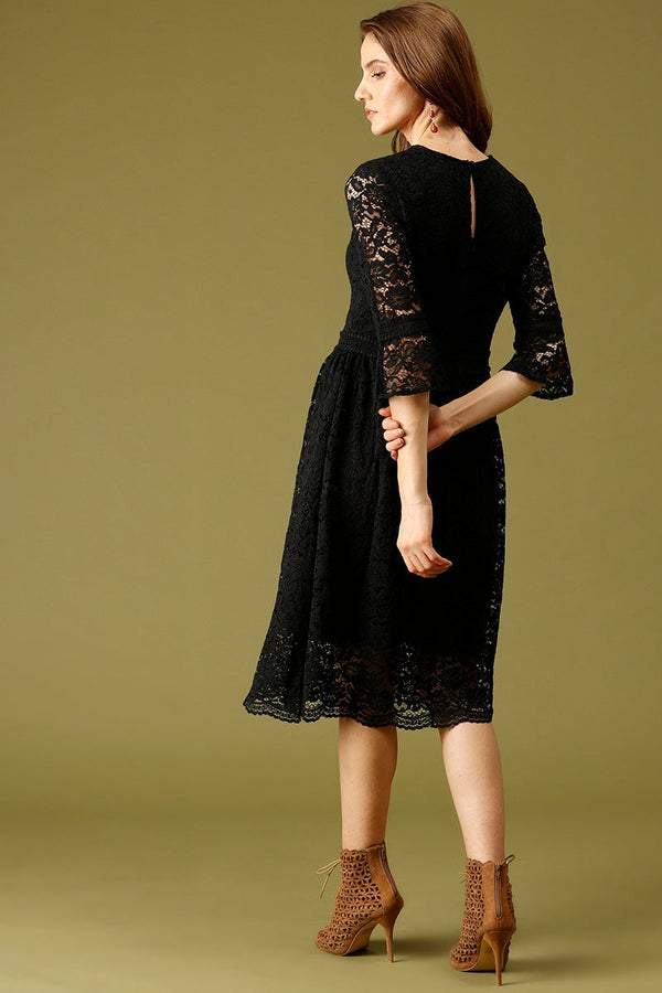 Gipsy Black Midi Length Round Neck Polyester Dress Black