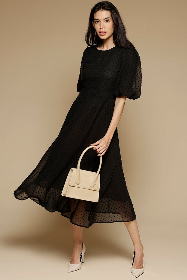 Gipsy Black Midi Length Round Neck Polyester Dress Black