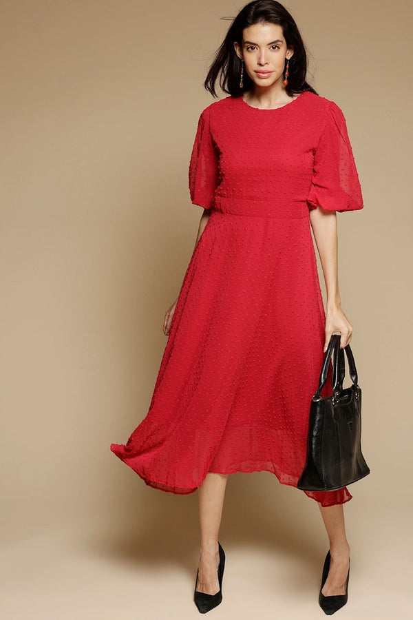 Gipsy Black Midi Length Round Neck Polyester Dress Red