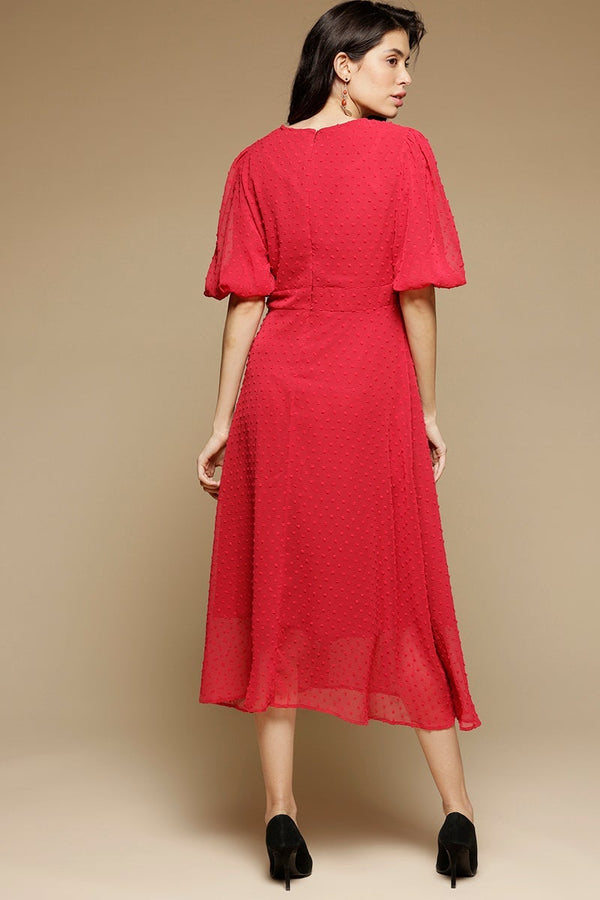 Gipsy Black Midi Length Round Neck Polyester Dress Red