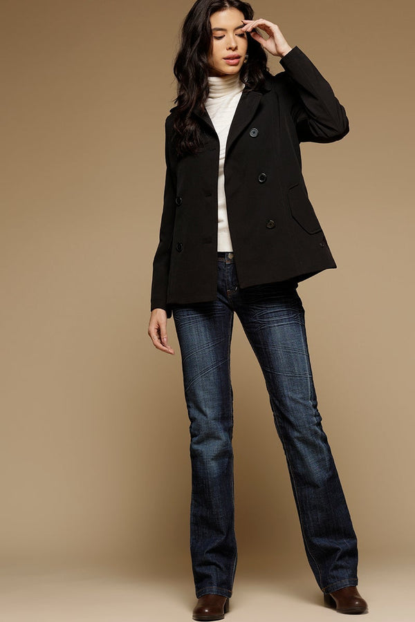 Gipsy Black Regular Length Full Sleeves Collar Neck Polyester Jacket Black