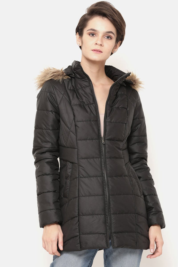 gipsy Black Regular Length Solid Polyester Jacket Black