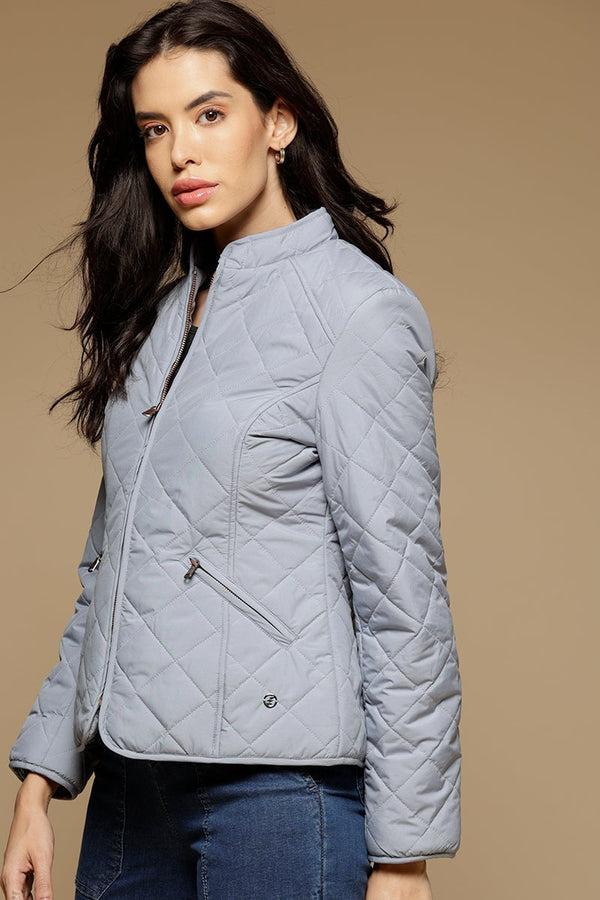 Gipsy Blue Fog Regular Length Full Sleeves Stand Collar Polyester Jacket Blue Fog