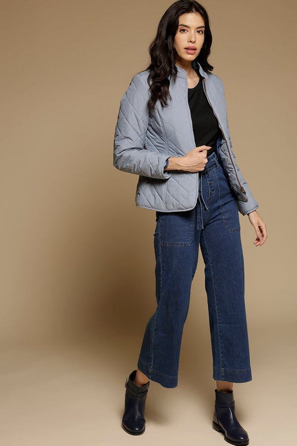 Gipsy Blue Fog Regular Length Full Sleeves Stand Collar Polyester Jacket Blue Fog